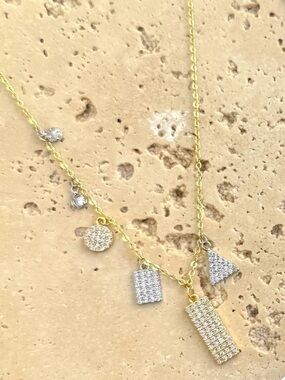 Gold Pavé Charm Lariat Many Shapes Necklace